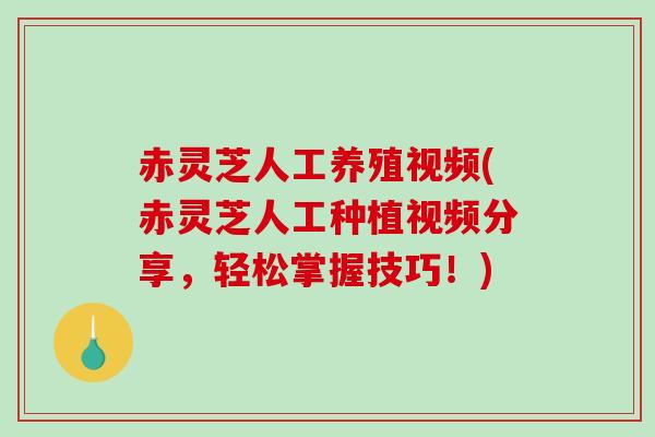 赤灵芝人工养殖视频(赤灵芝人工种植视频分享，轻松掌握技巧！)