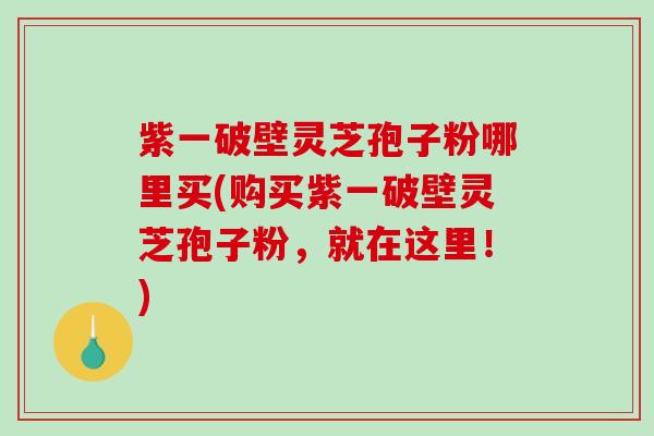 紫一破壁灵芝孢子粉哪里买(购买紫一破壁灵芝孢子粉，就在这里！)