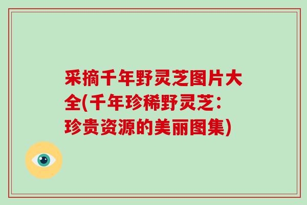 采摘千年野灵芝图片大全(千年珍稀野灵芝：珍贵资源的美丽图集)