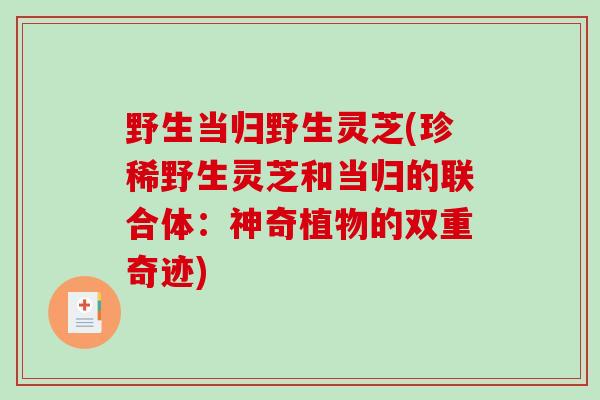 野生当归野生灵芝(珍稀野生灵芝和当归的联合体：神奇植物的双重奇迹)