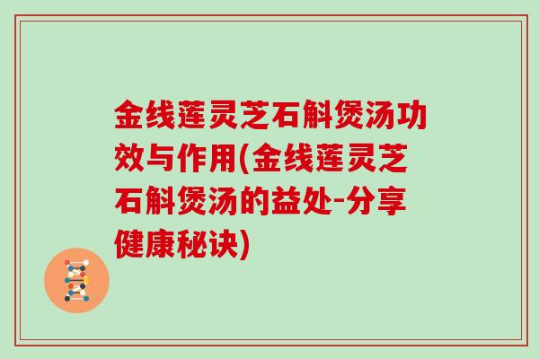 金线莲灵芝石斛煲汤功效与作用(金线莲灵芝石斛煲汤的益处-分享健康秘诀)