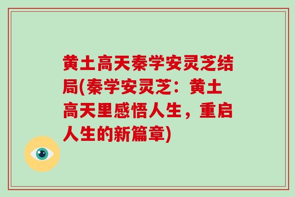 黄土高天秦学安灵芝结局(秦学安灵芝：黄土高天里感悟人生，重启人生的新篇章)