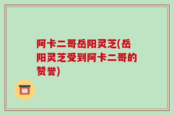 阿卡二哥岳阳灵芝(岳阳灵芝受到阿卡二哥的赞誉)