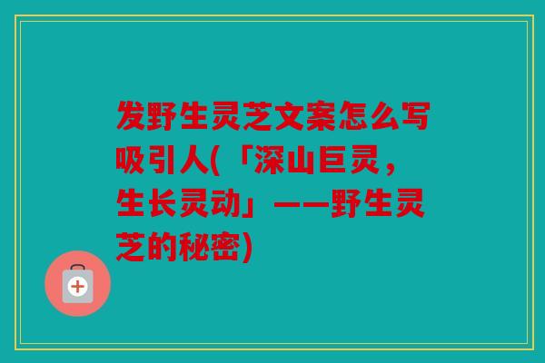 发野生灵芝文案怎么写吸引人(「深山巨灵，生长灵动」——野生灵芝的秘密)