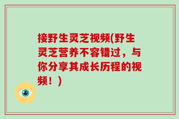 接野生灵芝视频(野生灵芝营养不容错过，与你分享其成长历程的视频！)