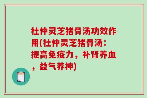 杜仲灵芝猪骨汤功效作用(杜仲灵芝猪骨汤:提高免疫力,补,益气养神) 杜仲灵芝猪骨汤功效作用(杜仲灵芝猪骨汤:提高免疫力,补,益气养神)