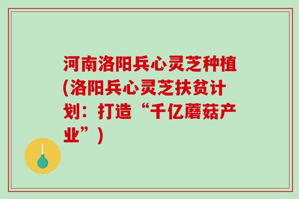 河南洛阳兵心灵芝种植(洛阳兵心灵芝扶贫计划:打造“千亿蘑菇产业”) 河南洛阳兵心灵芝种植(洛阳兵心灵芝扶贫计划:打造“千亿蘑菇产业”)