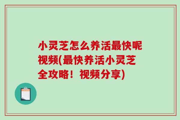 小灵芝怎么养活最快呢视频(最快养活小灵芝全攻略！视频分享)