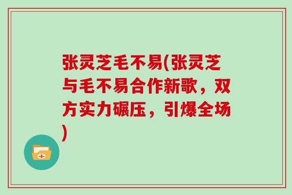 张灵芝毛不易(张灵芝与毛不易合作新歌，双方实力碾压，引爆全场)