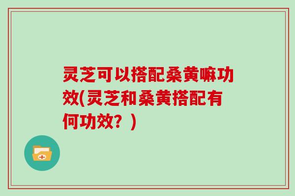 灵芝可以搭配桑黄嘛功效(灵芝和桑黄搭配有何功效？)