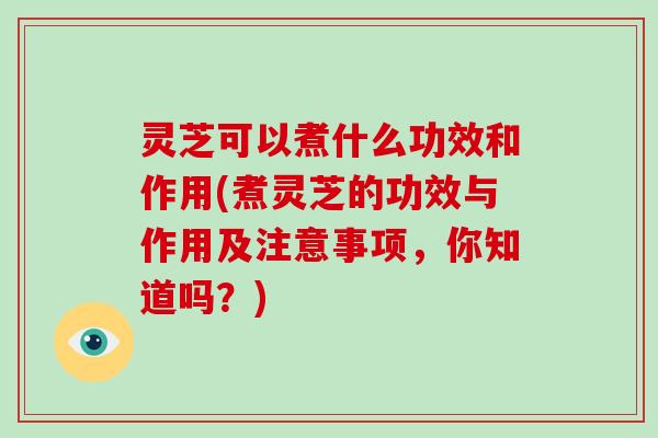 灵芝可以煮什么功效和作用(煮灵芝的功效与作用及注意事项,你知道吗?) 灵芝可以煮什么功效和作用(煮灵芝的功效与作用及注意事项,你知道吗?)