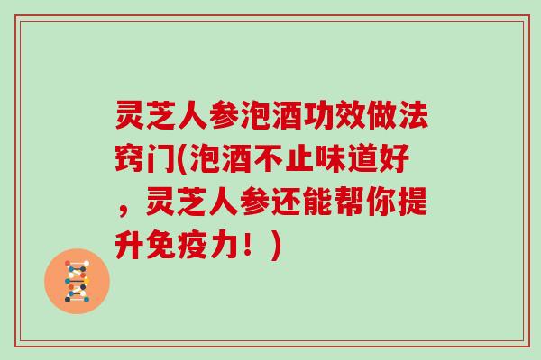 灵芝人参泡酒功效做法窍门(泡酒不止味道好,灵芝人参还能帮你提升免疫力!) 灵芝人参泡酒功效做法窍门(泡酒不止味道好,灵芝人参还能帮你提升免疫力!)