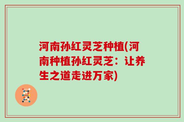 河南孙红灵芝种植(河南种植孙红灵芝:让养生之道走进万家) 河南孙红灵芝种植(河南种植孙红灵芝:让养生之道走进万家)