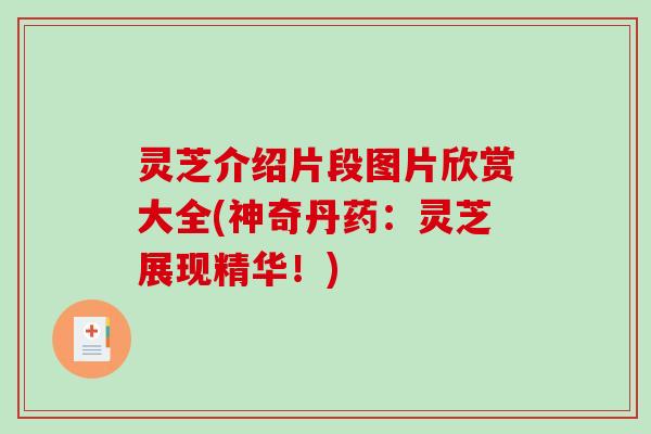 灵芝介绍片段图片欣赏大全(神奇丹药：灵芝展现精华！)