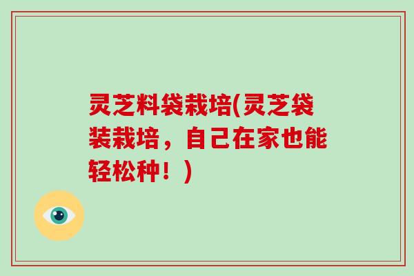 灵芝料袋栽培(灵芝袋装栽培,自己在家也能轻松种!) 灵芝料袋栽培(灵芝袋装栽培,自己在家也能轻松种!)