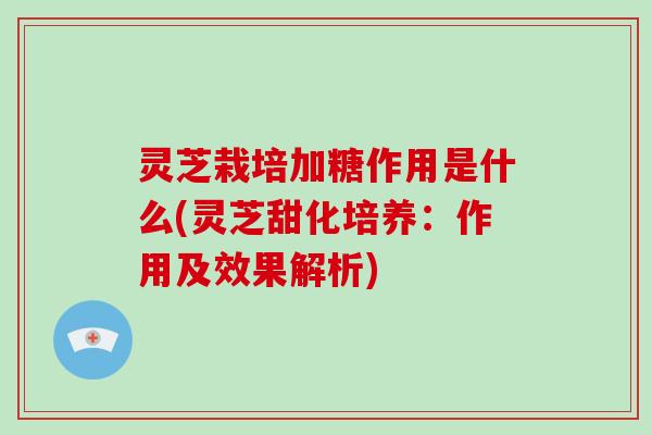 灵芝栽培加糖作用是什么(灵芝甜化培养:作用及效果解析) 灵芝栽培加糖作用是什么(灵芝甜化培养:作用及效果解析)