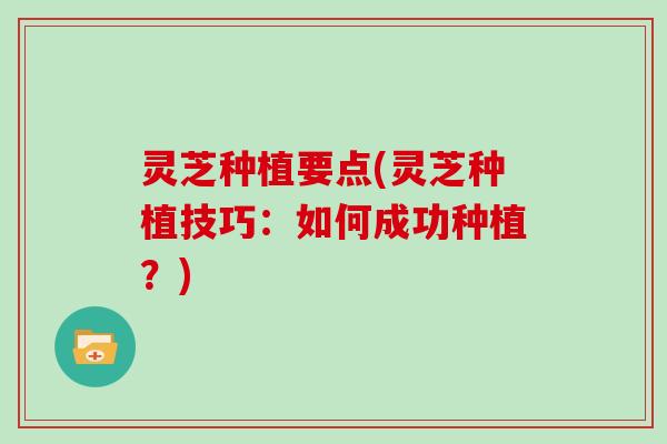灵芝种植要点(灵芝种植技巧:如何成功种植?) 灵芝种植要点(灵芝种植技巧:如何成功种植?)