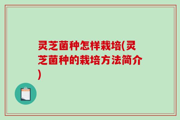 灵芝菌种怎样栽培(灵芝菌种的栽培方法简介) 灵芝菌种怎样栽培(灵芝菌种的栽培方法简介)