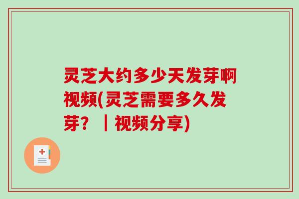 灵芝大约多少天发芽啊视频(灵芝需要多久发芽？｜视频分享)