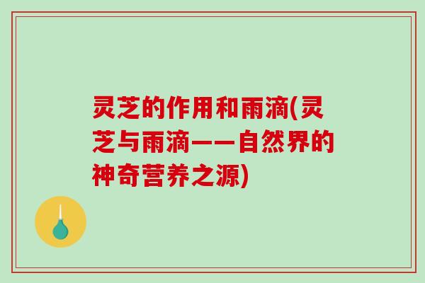 灵芝的作用和雨滴(灵芝与雨滴——自然界的神奇营养之源) 灵芝的作用和雨滴(灵芝与雨滴——自然界的神奇营养之源)