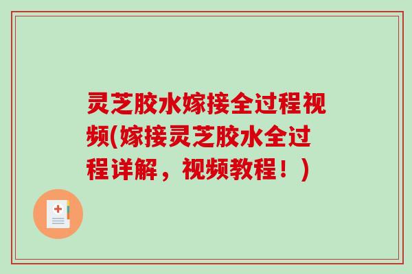 灵芝胶水嫁接全过程视频(嫁接灵芝胶水全过程详解，视频教程！)