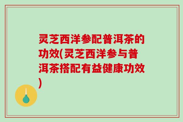 灵芝西洋参配普洱茶的功效(灵芝西洋参与普洱茶搭配有益健康功效) 灵芝西洋参配普洱茶的功效(灵芝西洋参与普洱茶搭配有益健康功效)