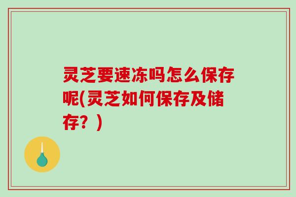 灵芝要速冻吗怎么保存呢(灵芝如何保存及储存?) 灵芝要速冻吗怎么保存呢(灵芝如何保存及储存?)