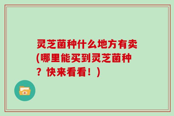 灵芝菌种什么地方有卖(哪里能买到灵芝菌种？快来看看！)