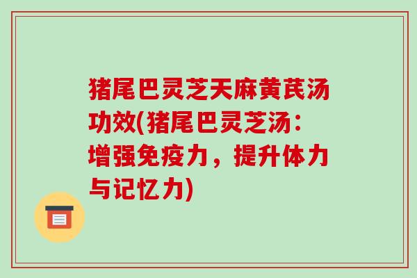 猪尾巴灵芝天麻黄芪汤功效(猪尾巴灵芝汤:增强免疫力,提升体力与记忆力) 猪尾巴灵芝天麻黄芪汤功效(猪尾巴灵芝汤:增强免疫力,提升体力与记忆力)