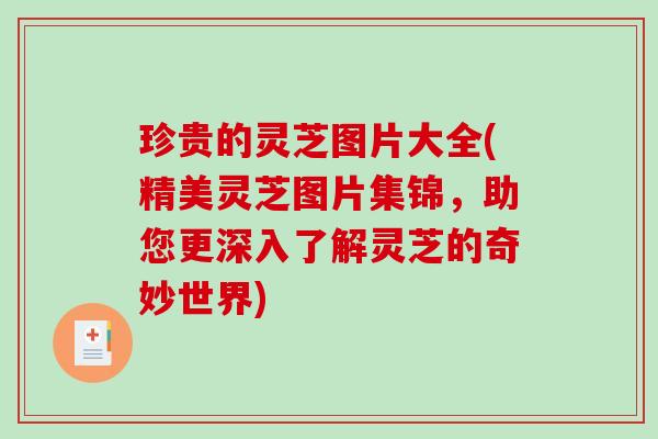 珍贵的灵芝图片大全(精美灵芝图片集锦，助您更深入了解灵芝的奇妙世界)