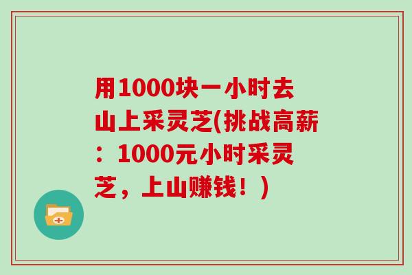 用1000块一小时去山上采灵芝(挑战高薪：1000元小时采灵芝，上山赚钱！)
