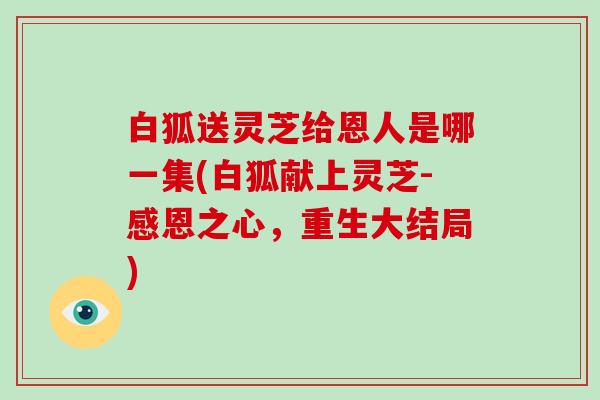 白狐送灵芝给恩人是哪一集(白狐献上灵芝-感恩之心，重生大结局)