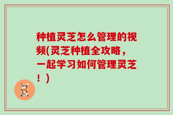 种植灵芝怎么管理的视频(灵芝种植全攻略,一起学习如何管理灵芝!) 种植灵芝怎么管理的视频(灵芝种植全攻略,一起学习如何管理灵芝!)