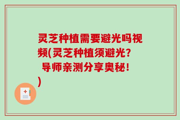 灵芝种植需要避光吗视频(灵芝种植须避光？ 导师亲测分享奥秘！)