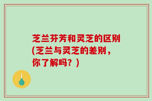 芝兰芬芳和灵芝的区别(芝兰与灵芝的差别,你了解吗?) 芝兰芬芳和灵芝的区别(芝兰与灵芝的差别,你了解吗?)