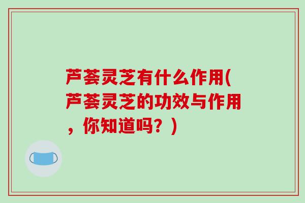 芦荟灵芝有什么作用(芦荟灵芝的功效与作用,你知道吗?) 芦荟灵芝有什么作用(芦荟灵芝的功效与作用,你知道吗?)
