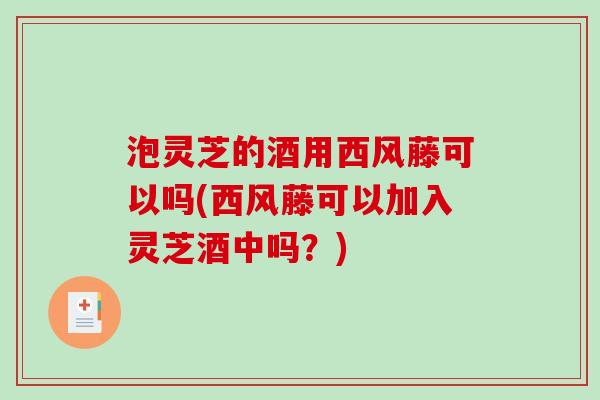 泡灵芝的酒用西风藤可以吗(西风藤可以加入灵芝酒中吗？)