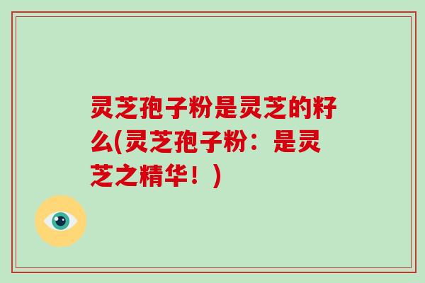 灵芝孢子粉是灵芝的籽么(灵芝孢子粉:是灵芝之精华!) 灵芝孢子粉是灵芝的籽么(灵芝孢子粉:是灵芝之精华!)