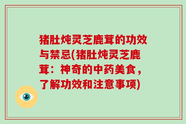 猪肚炖灵芝鹿茸的功效与禁忌(猪肚炖灵芝鹿茸：神奇的中药美食，了解功效和注意事项)