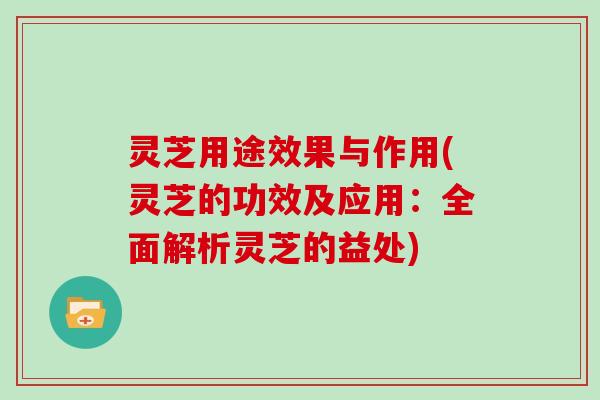 灵芝用途效果与作用(灵芝的功效及应用：全面解析灵芝的益处)