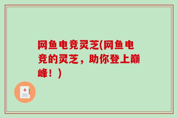 网鱼电竞灵芝(网鱼电竞的灵芝,助你登上巅峰!) 网鱼电竞灵芝(网鱼电竞的灵芝,助你登上巅峰!)