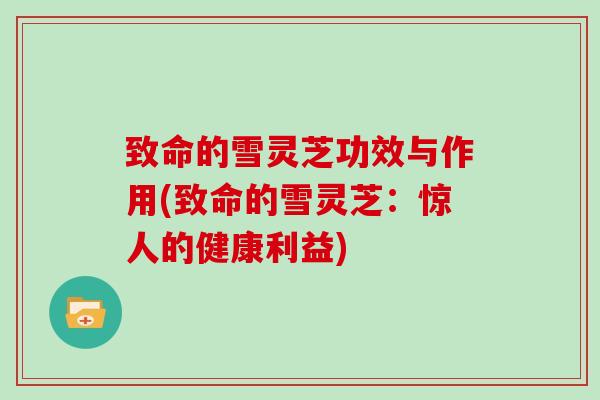 致命的雪灵芝功效与作用(致命的雪灵芝:惊人的健康利益) 致命的雪灵芝功效与作用(致命的雪灵芝:惊人的健康利益)