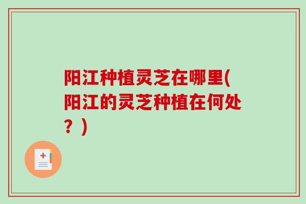 阳江种植灵芝在哪里(阳江的灵芝种植在何处？)