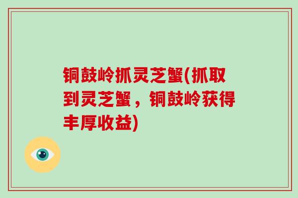 铜鼓岭抓灵芝蟹(抓取到灵芝蟹，铜鼓岭获得丰厚收益)