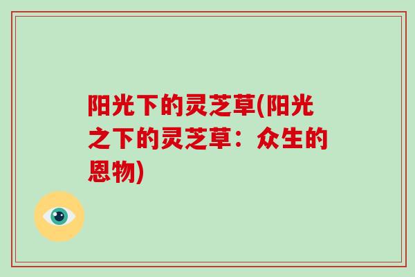 阳光下的灵芝草(阳光之下的灵芝草:众生的恩物) 阳光下的灵芝草(阳光之下的灵芝草:众生的恩物)