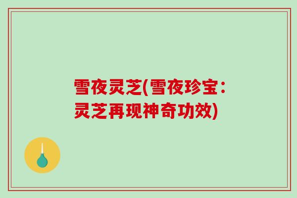 雪夜灵芝(雪夜珍宝：灵芝再现神奇功效)